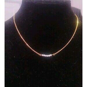 Dainty Gold Tone Necklace With 6 Pearl Bead Bar 16"